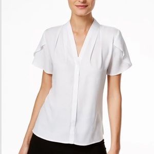 CALVIN KLEIN White V-Neck Short Sleeve Blouse Size XL